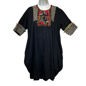 Saramor embroidered artisanal short sleeve pocket dress OS